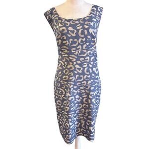 Ann Taylor Blue Leopard Print Sheath‎ Dress Size 10